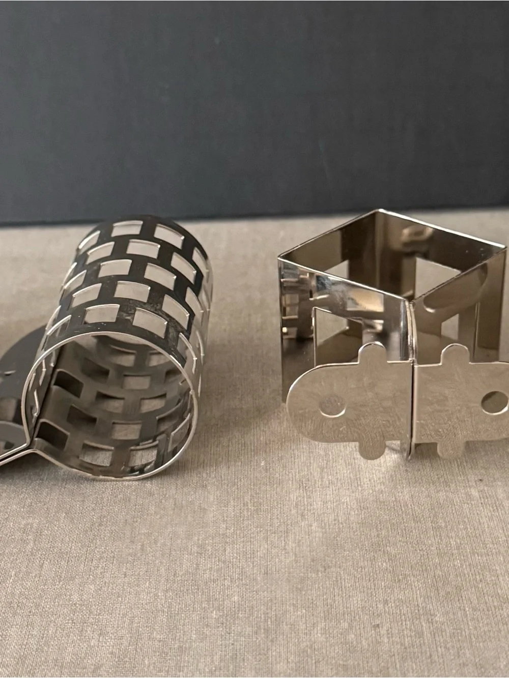 Vintage Crate & Barrel Stainless Steel Napkin Rings with 4 different designs
